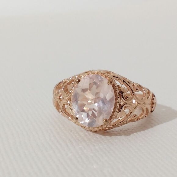Rose Quartz 14k Rose Gold Sterling over Silver Ring  Size 7 - Picture 3 of 7